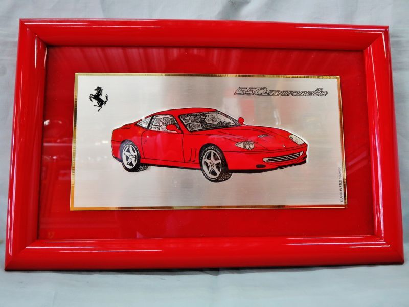 画像1: Ferrari社が永年勤続者限定に贈ったシルバープレート画装です。　フェラーリ５５０マラネロ　１８×28 (1)