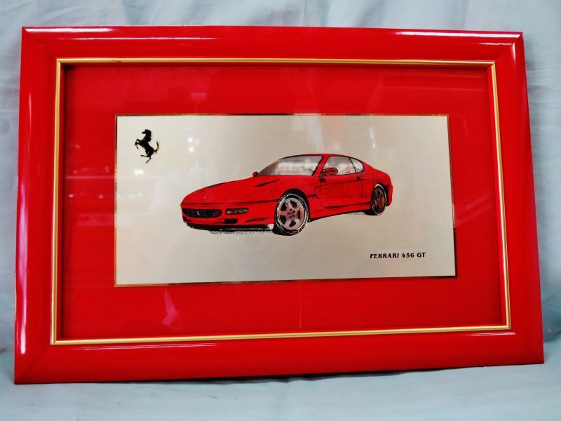 画像1: Ferrari社が永年勤続者限定に贈ったシルバープレート画装です。　フェラーリ456ＧＴ　２０×30 (1)